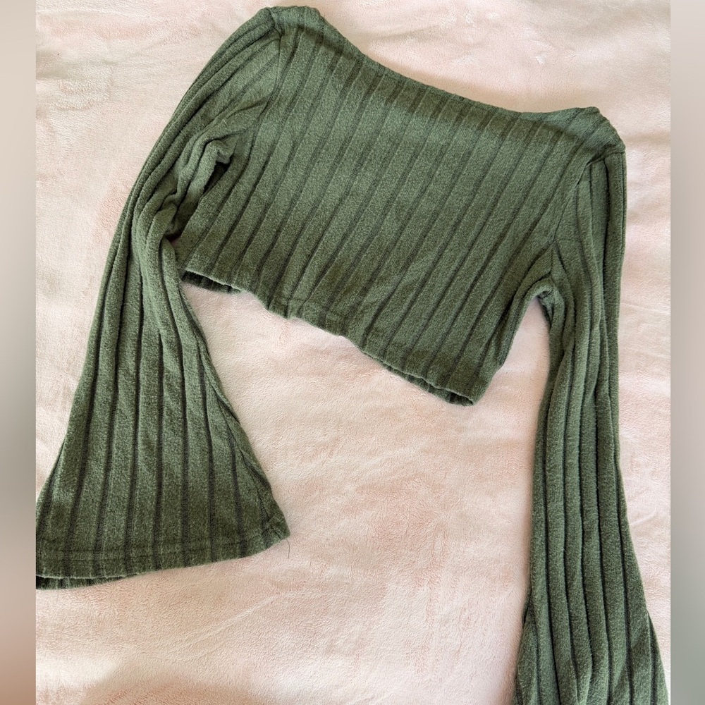 SHEIN Olive Off-Shoulder Ribbed Crop Top for teens